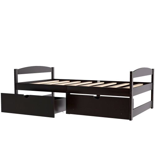 Twin size platform bed, with two drawers, espresso、、casual