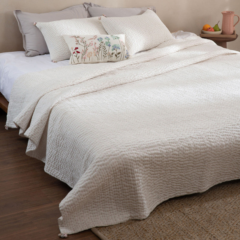 Cotton Bedspread with Pillow Covers | Ivory | Reversible | Set of 3、mySite、camillekostekn