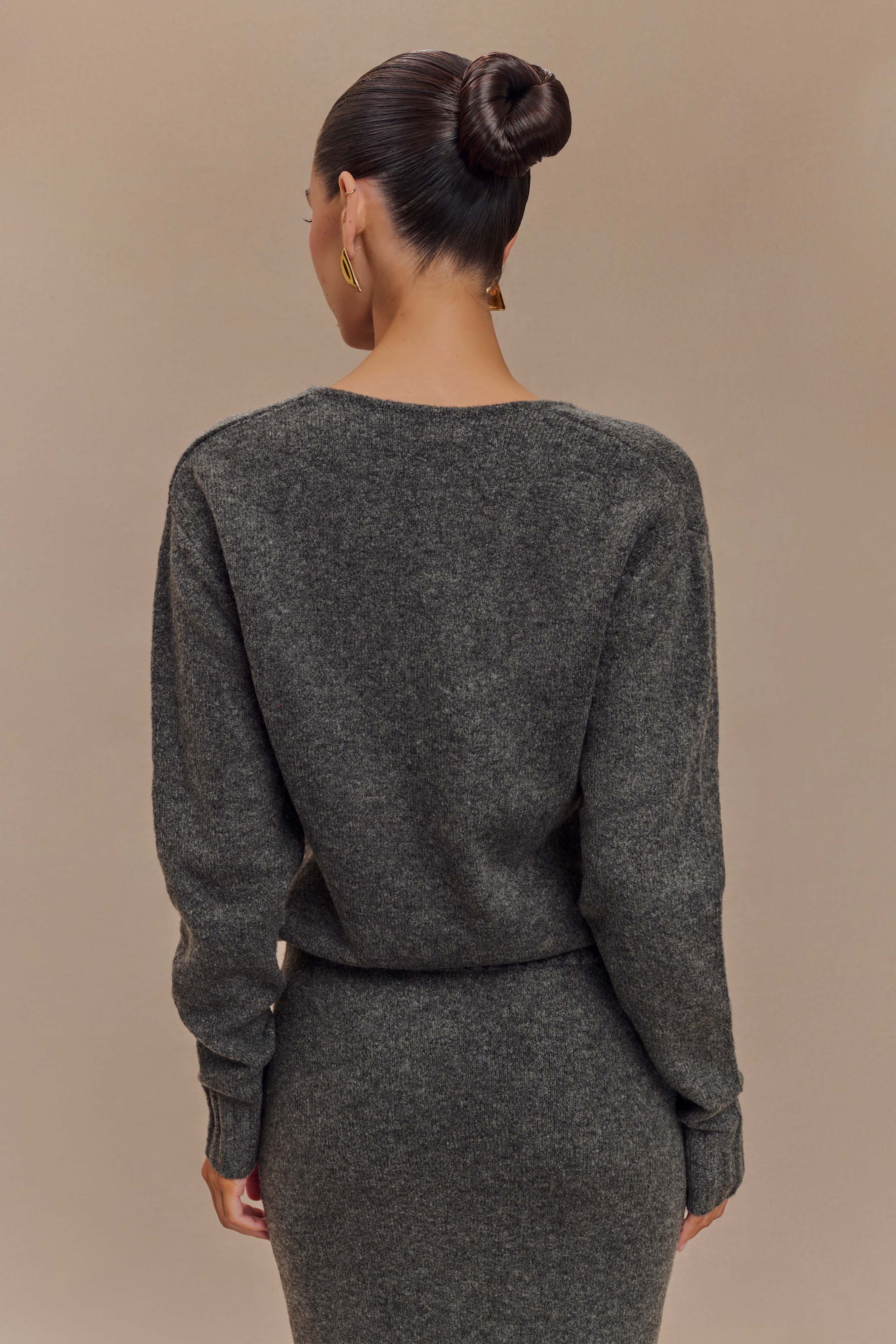 Ella V Neck Knit Jumper With Scarf - Charcoal Marle、mySite、solidvoid