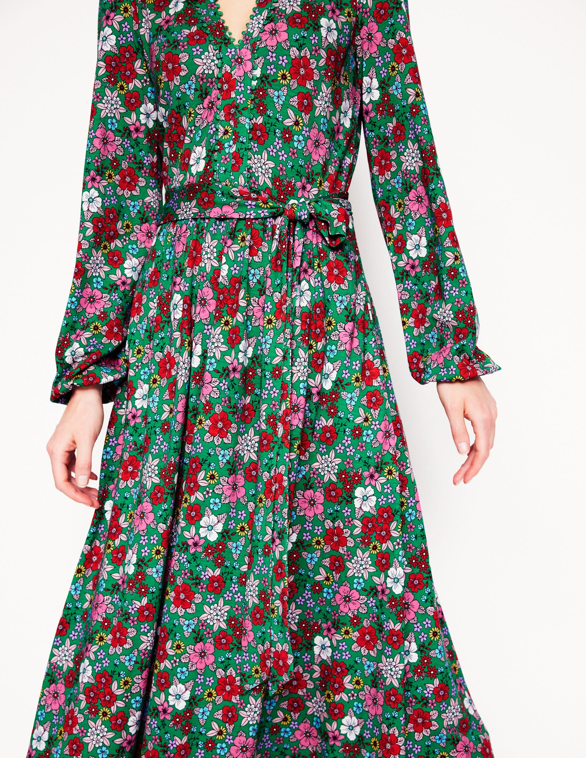  Maeve Trim Jersey Midi Dress-Rich Emerald, Blossom Scatter、mySite、ashleygrahame