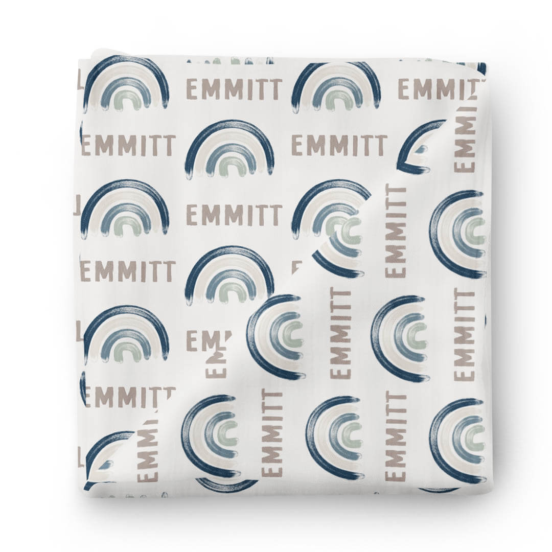  Brooks' Blue Rainbows Personalized Swaddle Blanket、mySite、layawaytickets