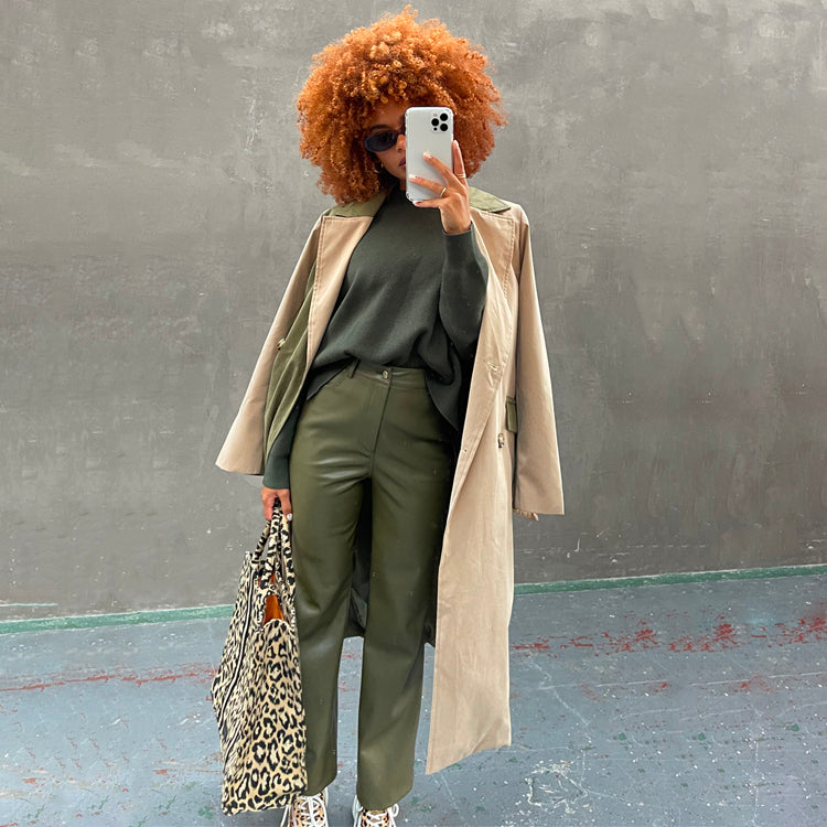 Khaki Vegan Leather Trouser、mySite、solidvoid