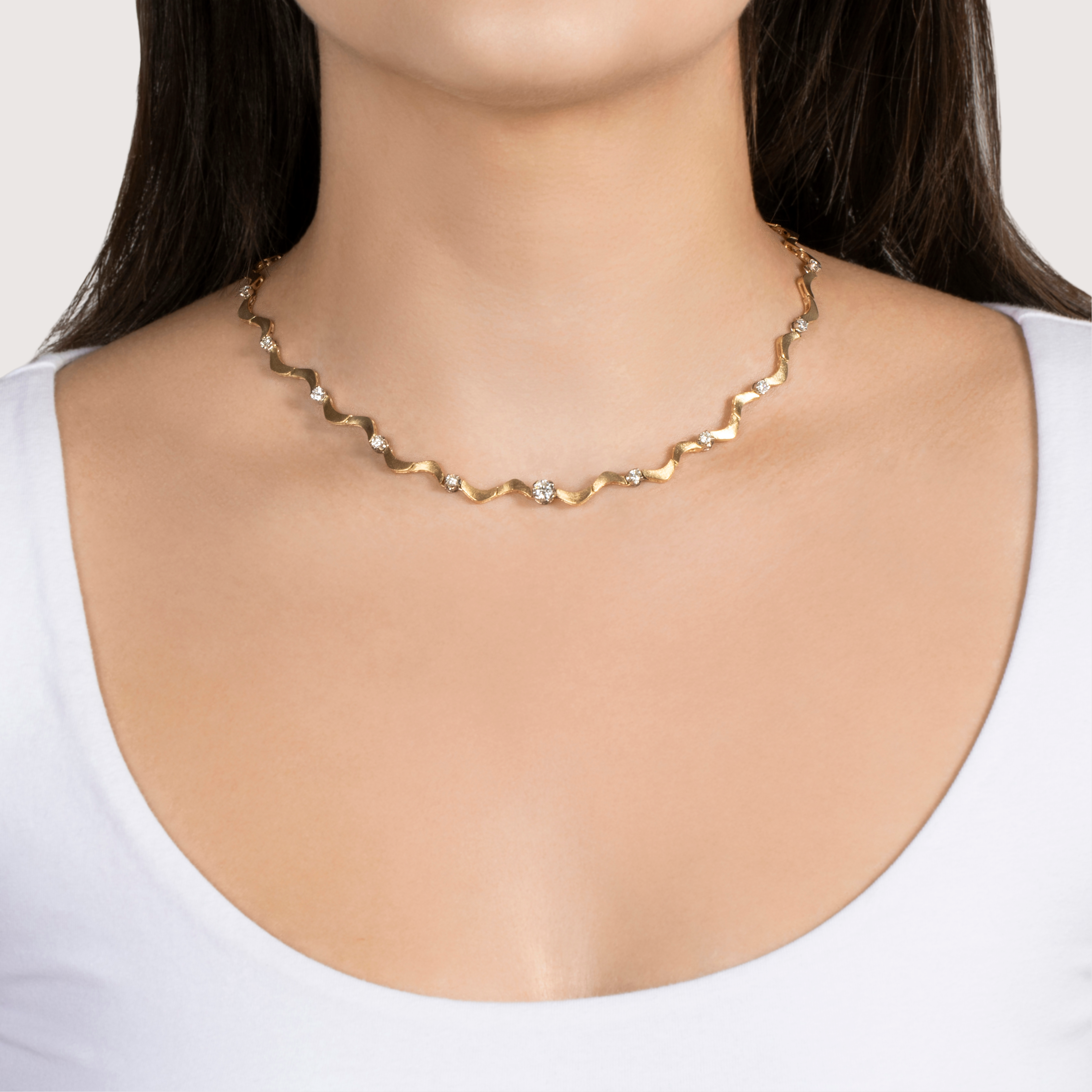 Vintage 14k Yellow Gold 1.50cttw Diamond Undulating Necklace 16、mySite、hinf8tx79