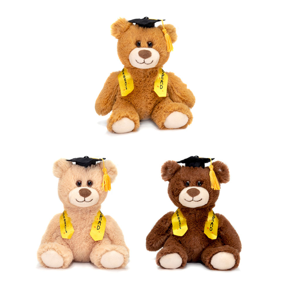 6.5IN 3 ASST. SITTING GRAD BEARS WITH SASH - BEIGE, BROWN OR TAN、mySite、g9winljtr