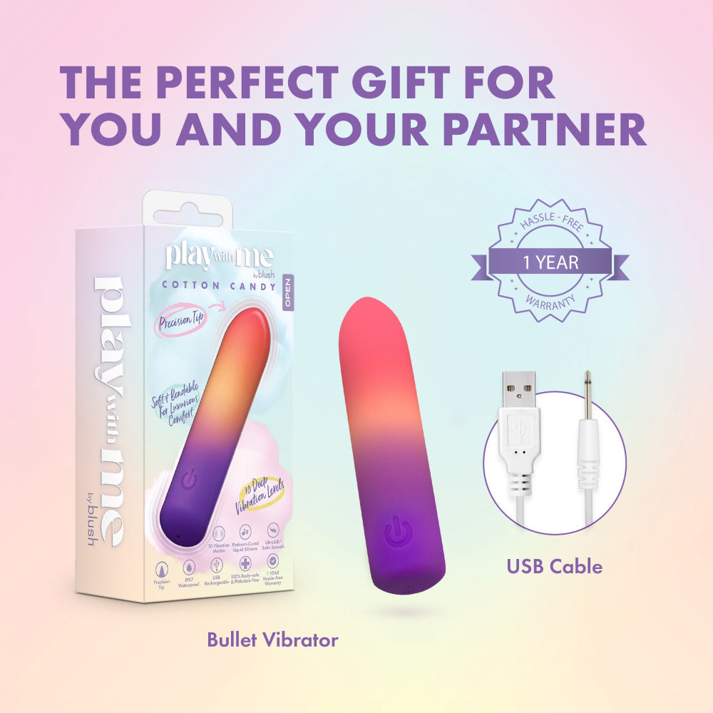 Play With Me by Blush ®| Cotton Candy 4 Inch Silicone Bullet Vibrator – USB Rechargeable Clitoral Nipple Massager – In Multicolor、mySite、bottomscart