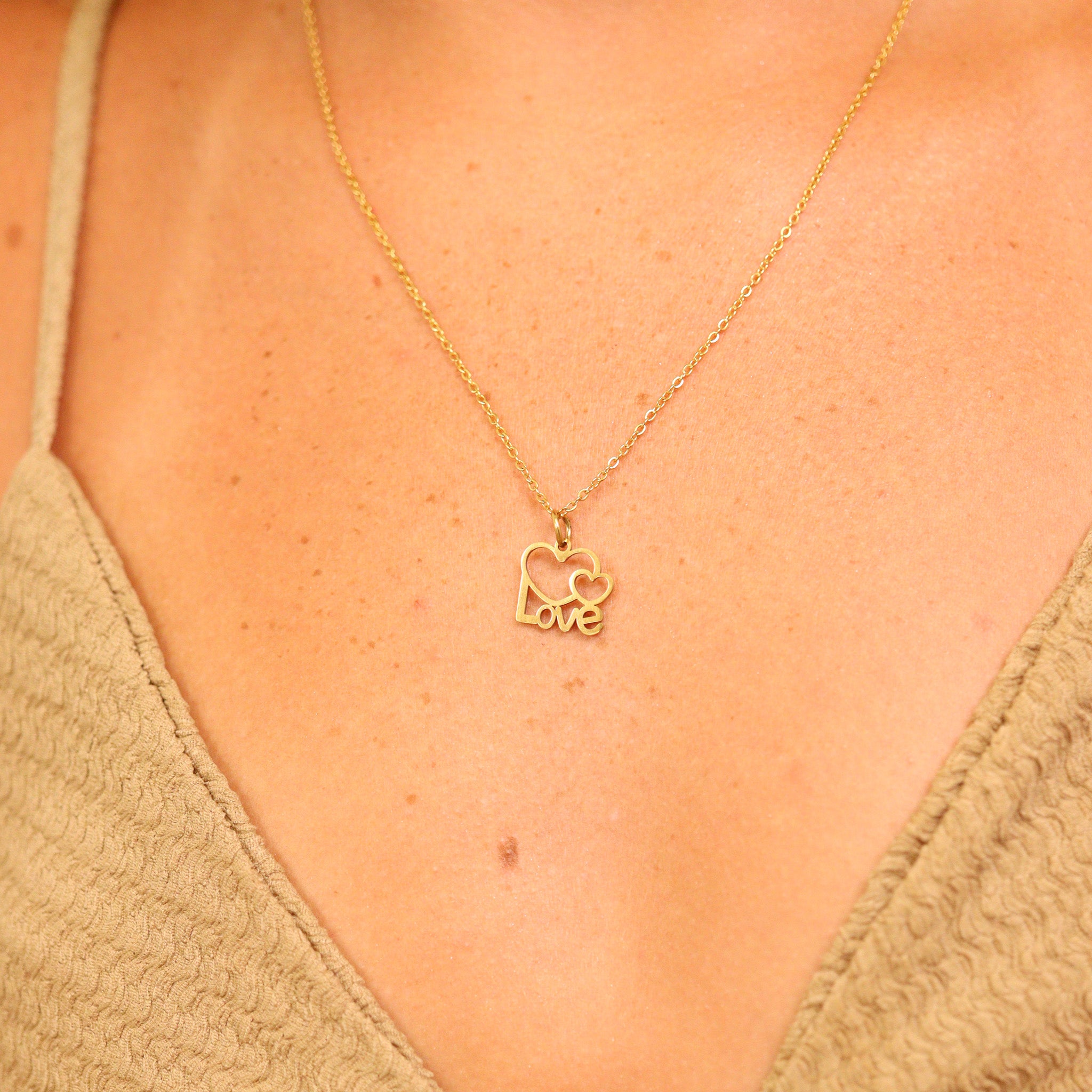 18K Gold PVD Stainless Steel Cutout Love Heart Charm / PDL0088、mySite、dreamappss