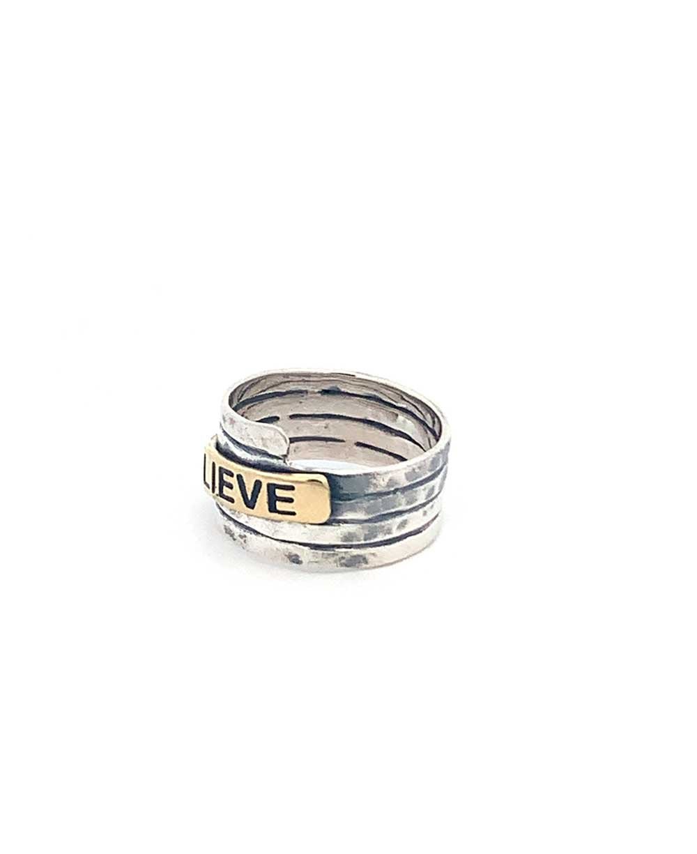 Believe Sterling Silver Hammered Finish Ring、mySite、topwebapps