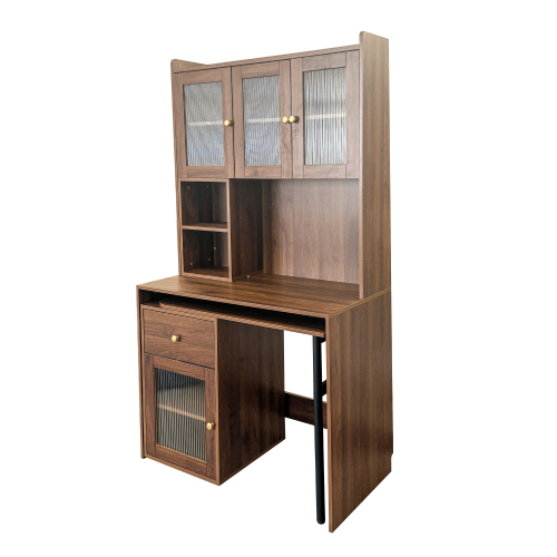 Home Office Computer Desk with Hutch, Antiqued Black finish、、casual