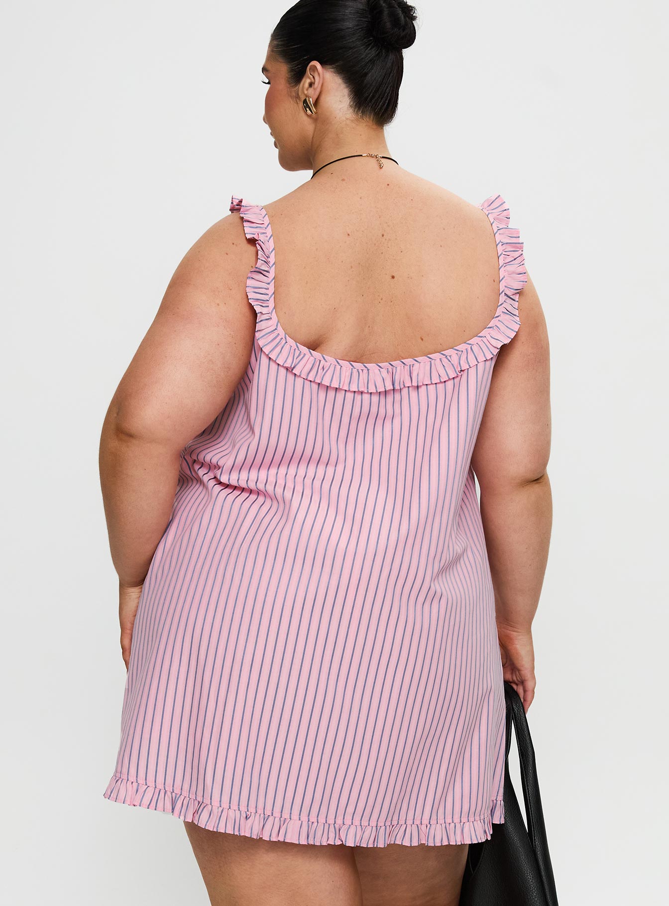 Zalina Babydoll Mini Dress Pink Stripe Curve、mySite、solidvoid