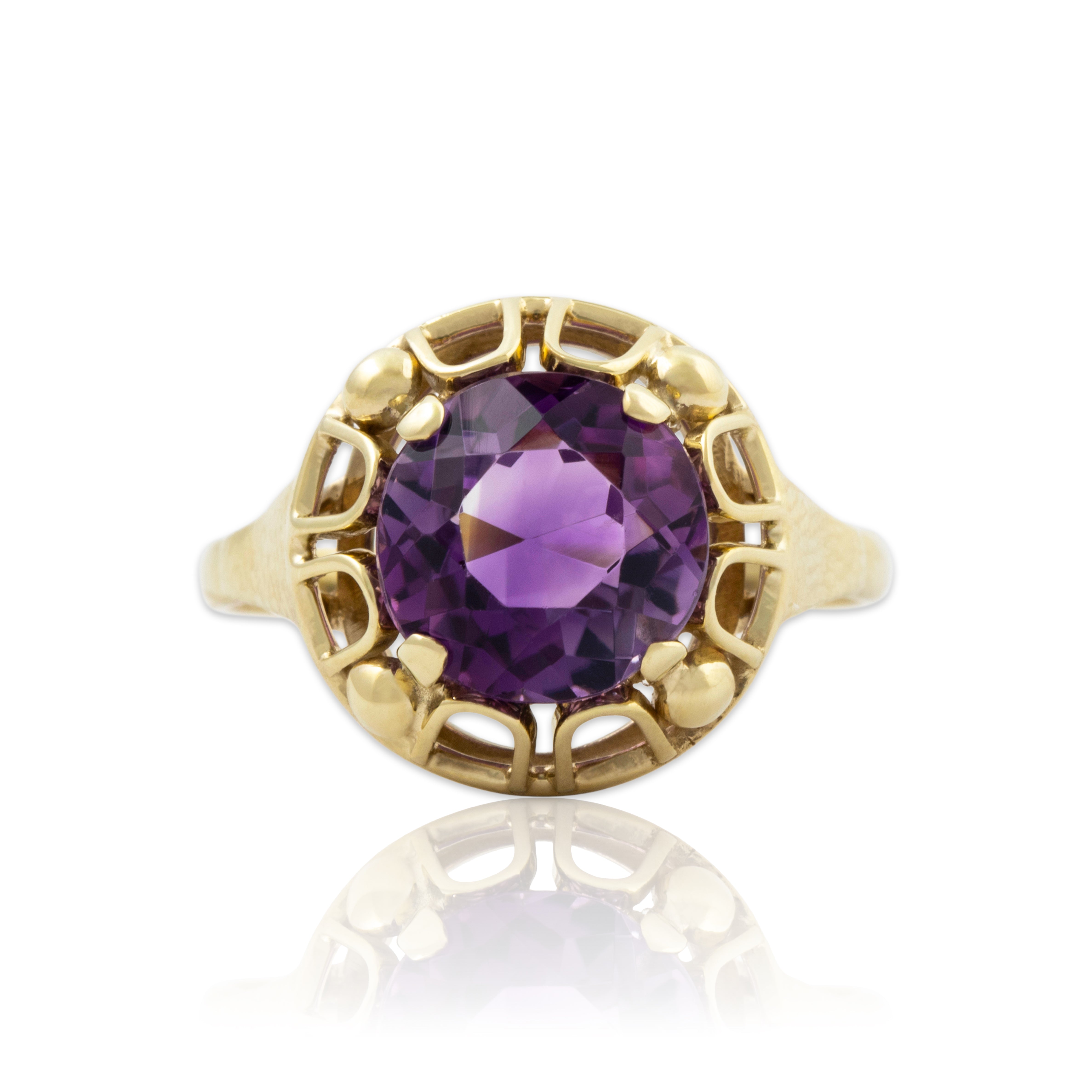 Vintage 8k Yellow Gold 2.2ct Amethyst Dome Ring 7.00、mySite、hinf8tx79