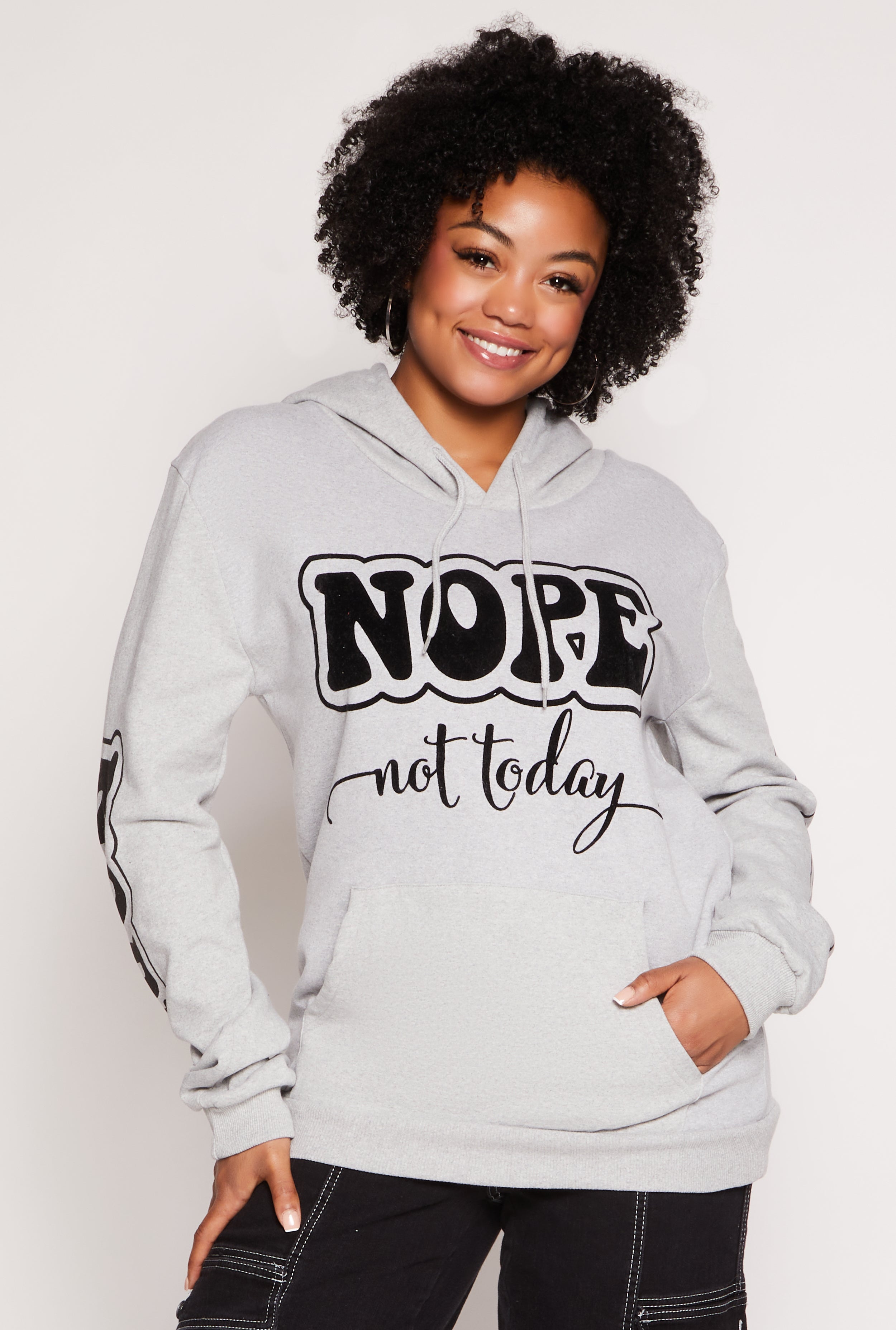 Plus Size Nope Not Today Graphic Pullover Hoodie、mySite、camillekostekn