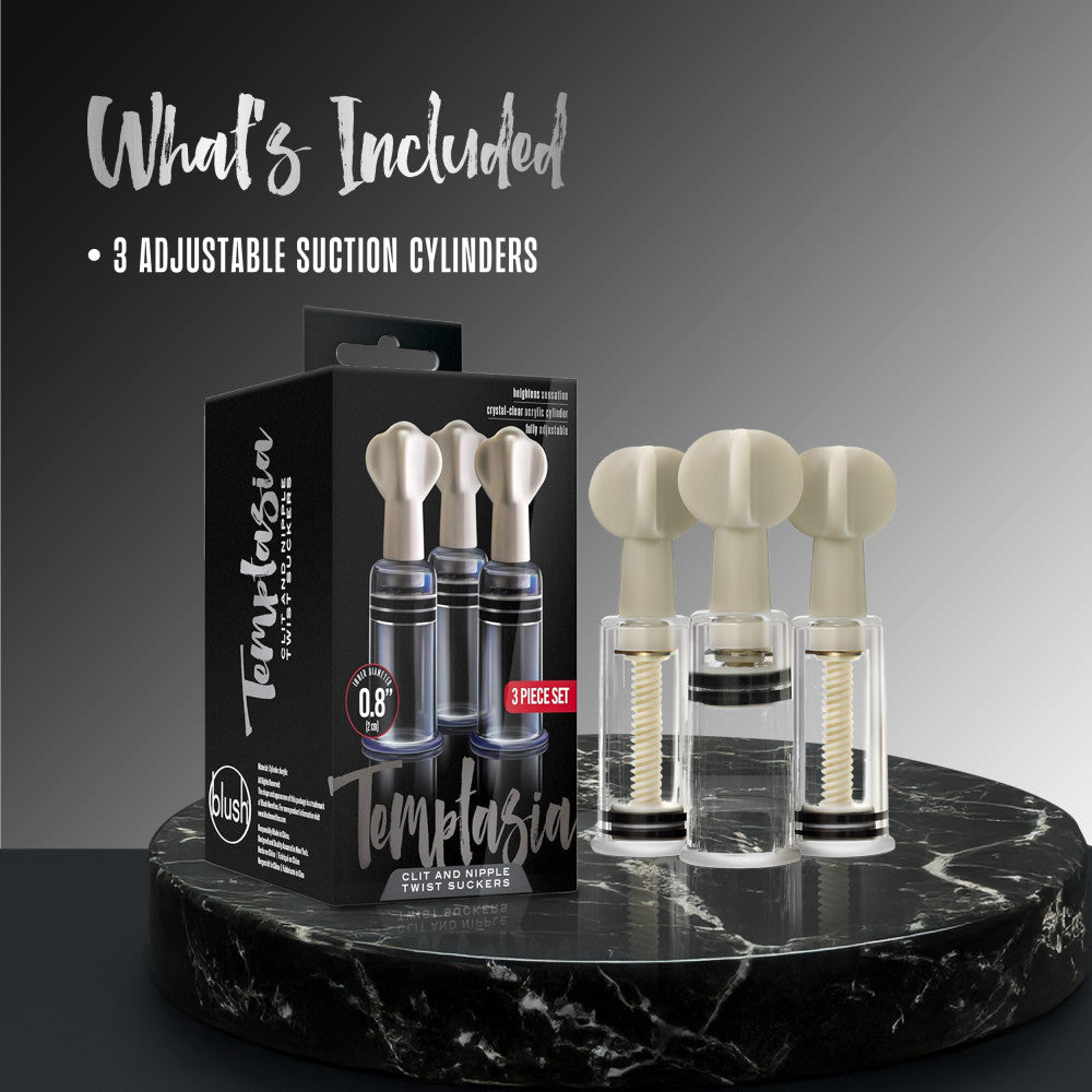Temptasia By Blush® | Clit & Nipple Twist Suckers Set of 3 Clear Pump、mySite、bottomscart