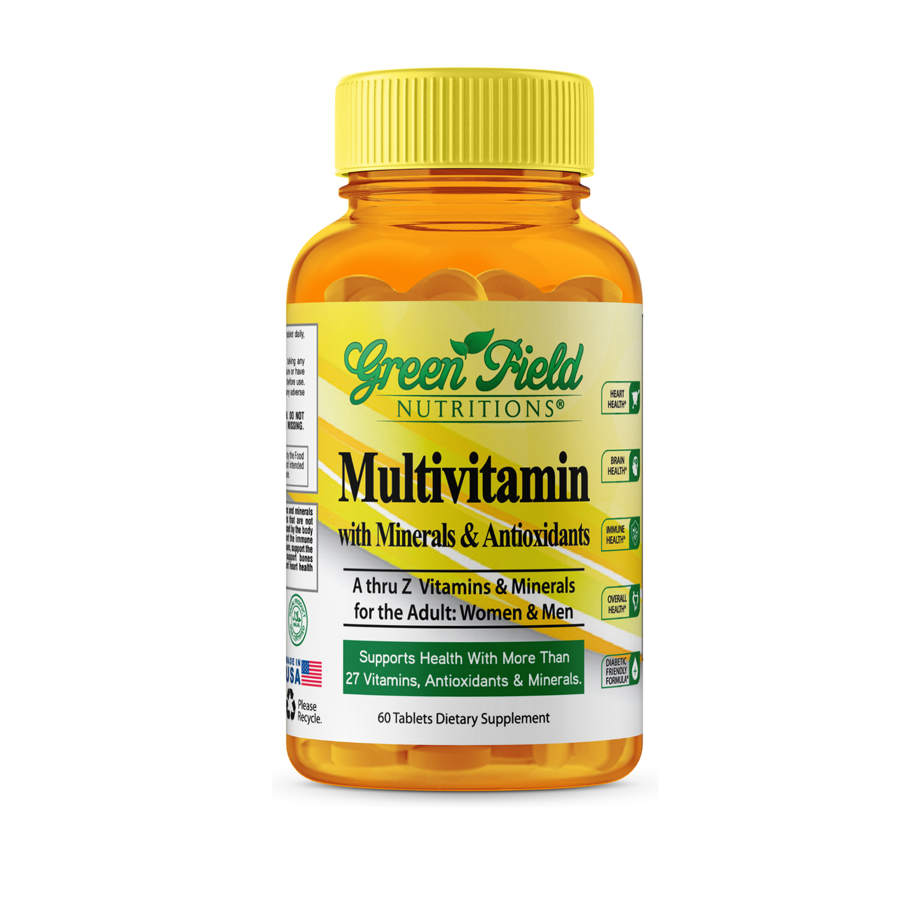 Greenfield Nutritions - Halal Multivitamin with Minerals for Women and Men Adult (Gelatin Free) - 60 Tablets Halal Vitamins、mySite、topwebapps