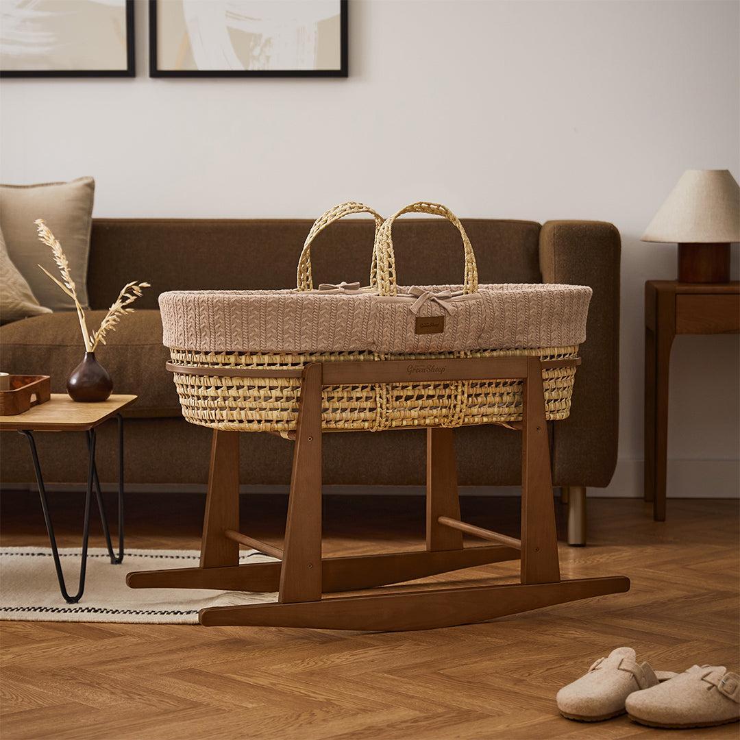  The Little Green Sheep Rocking Moses Basket Stand - Walnut、mySite、merchandisen