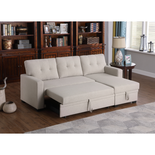 Upholstered Pull out Sectional Sofa with Chaise、、casual