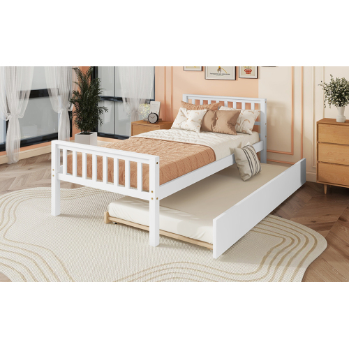 Twin Bed with Trundle, Platform Bed Frame with Headboard and Footboard, for Bedroom Small Living Space,No Box Spring Needed,Grey(New SKU:W504P148530)、、casual