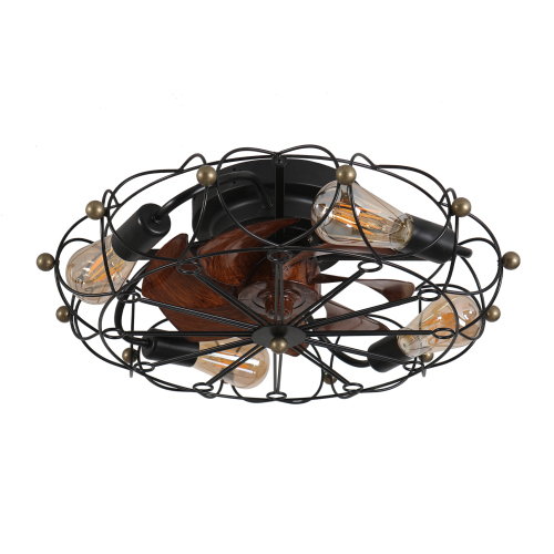 Low Profile Caged Ceiling Fan with Lights Remote Control, Embedded modern industrial ceiling fan、、eastwooduniform