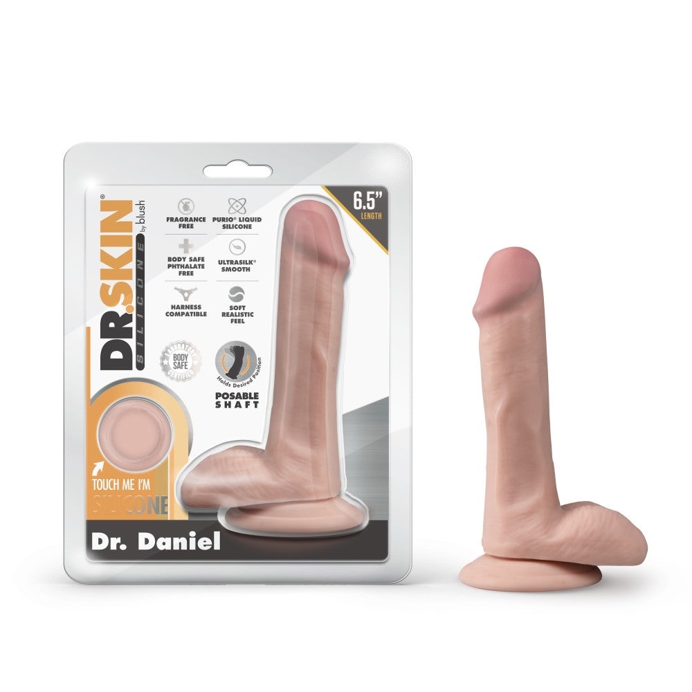 Dr. Skin Silicone By Blush® | Dr. Daniel Realistic Vanilla 6.5-Inch Long Dildo With Balls & Suction Cup Base、mySite、bottomscart