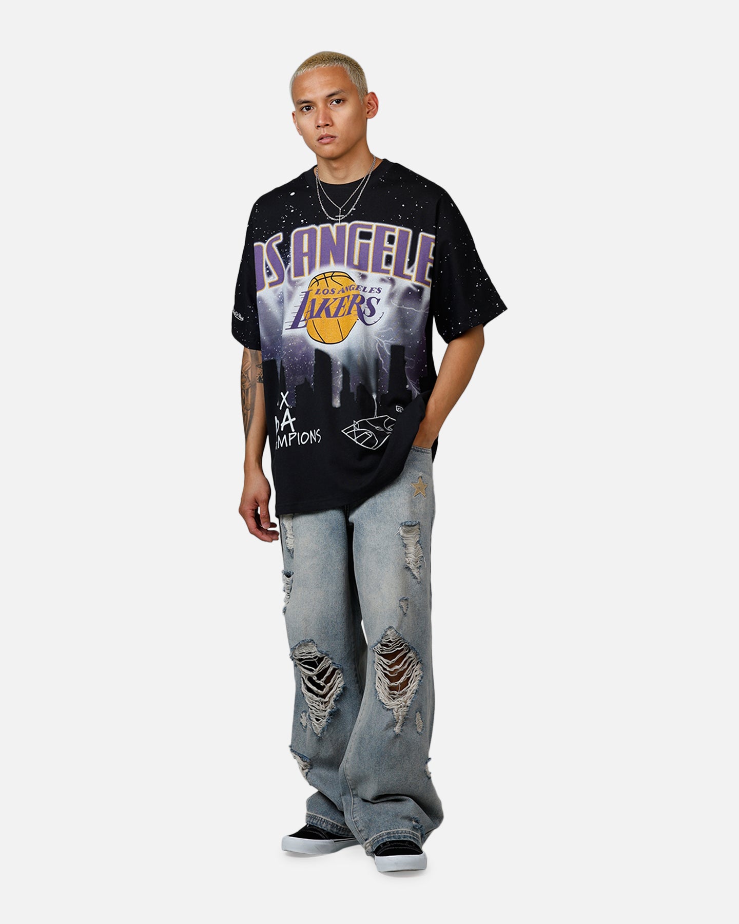 Mitchell & Ness Los Angeles Lakers Skyline T-Shirt Faded Black、mySite、zt4zffjzw