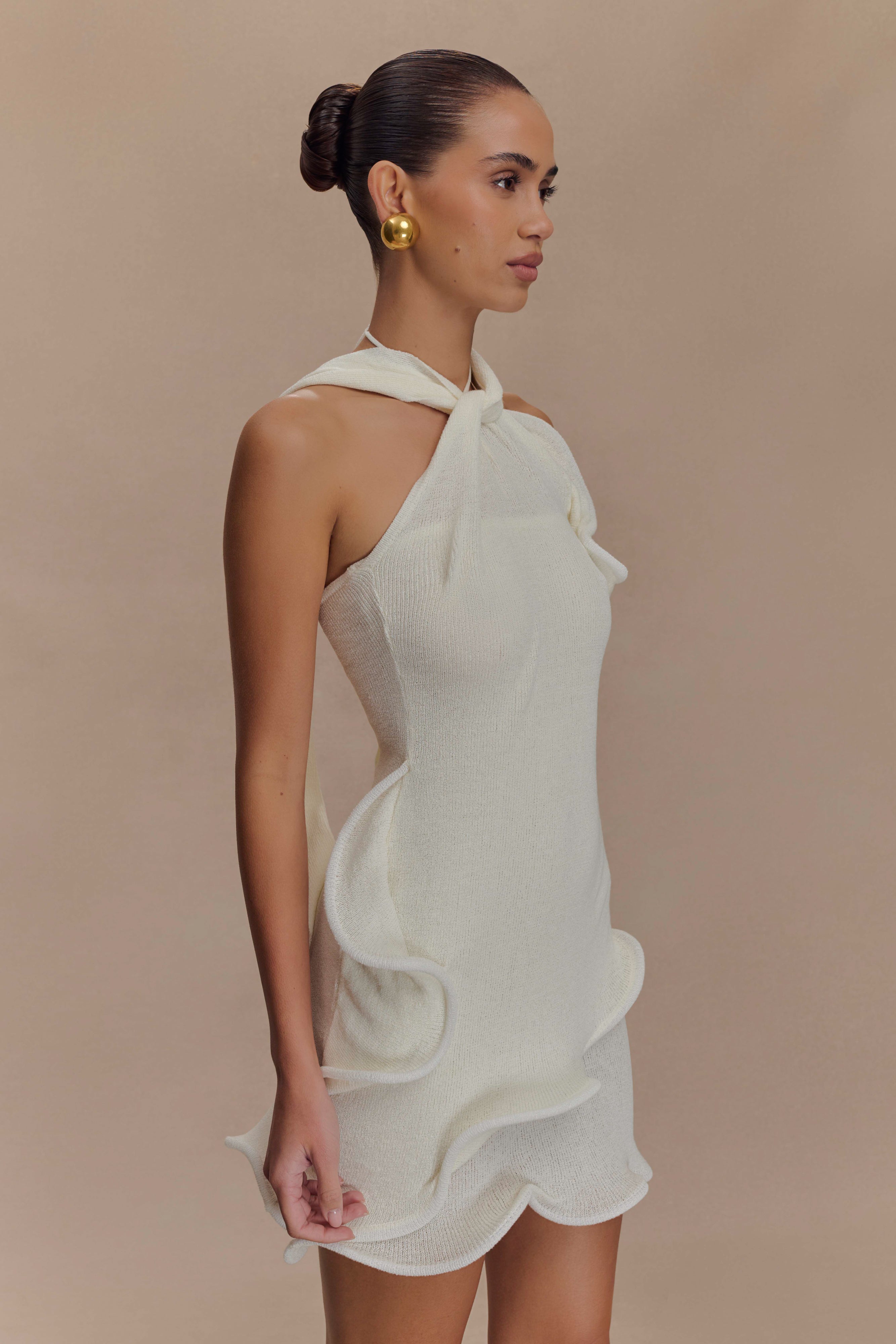 Caprice Halter Knit Mini Dress - White、mySite、solidvoid