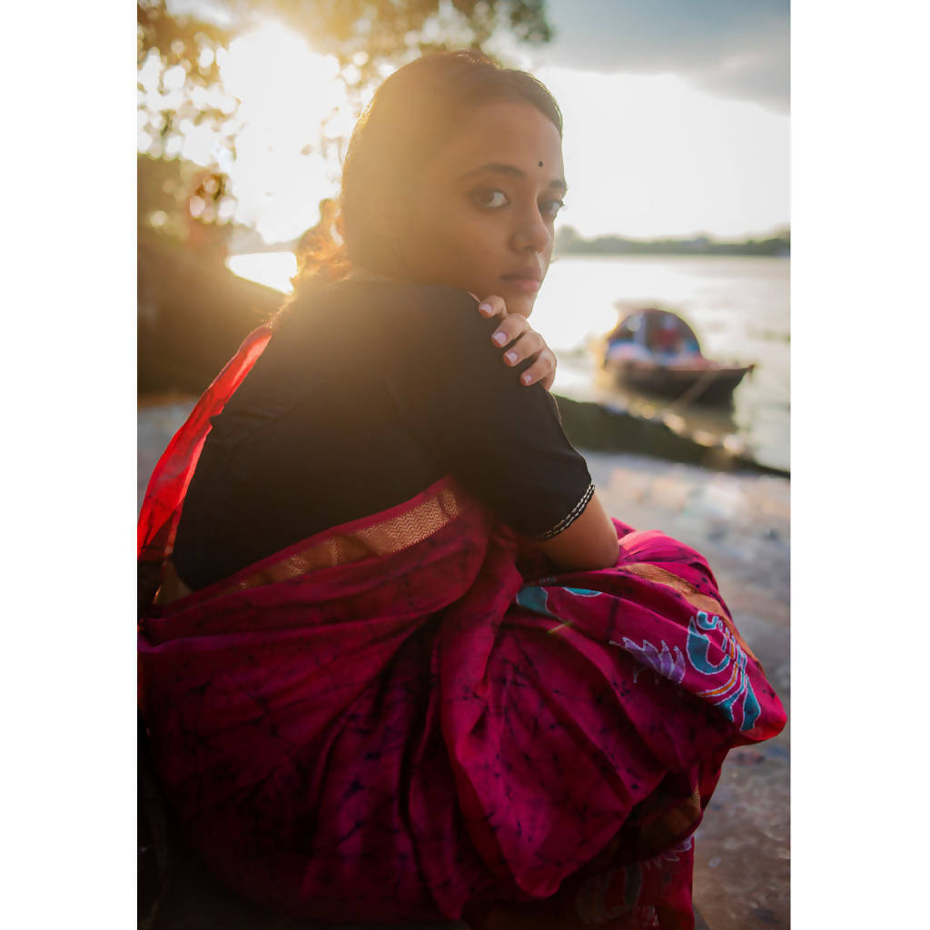 Festive Wear | Maheshwari Cotton Silk Batik Saree | Pink、mySite、camillekostekn