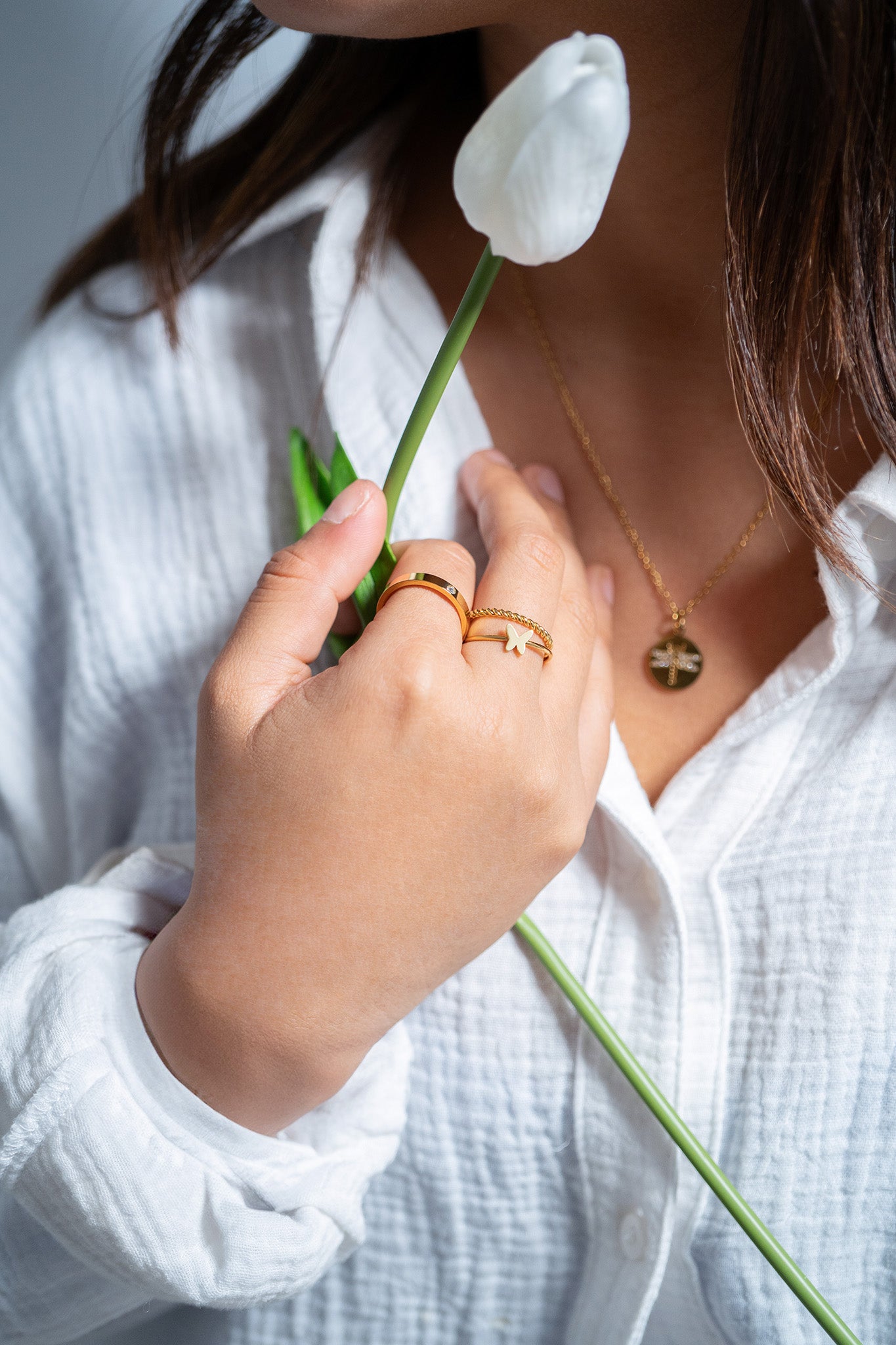 18K Gold PVD Stainless Steel Symbol Stacking Rings / ZRJ9023、mySite、dreamappss