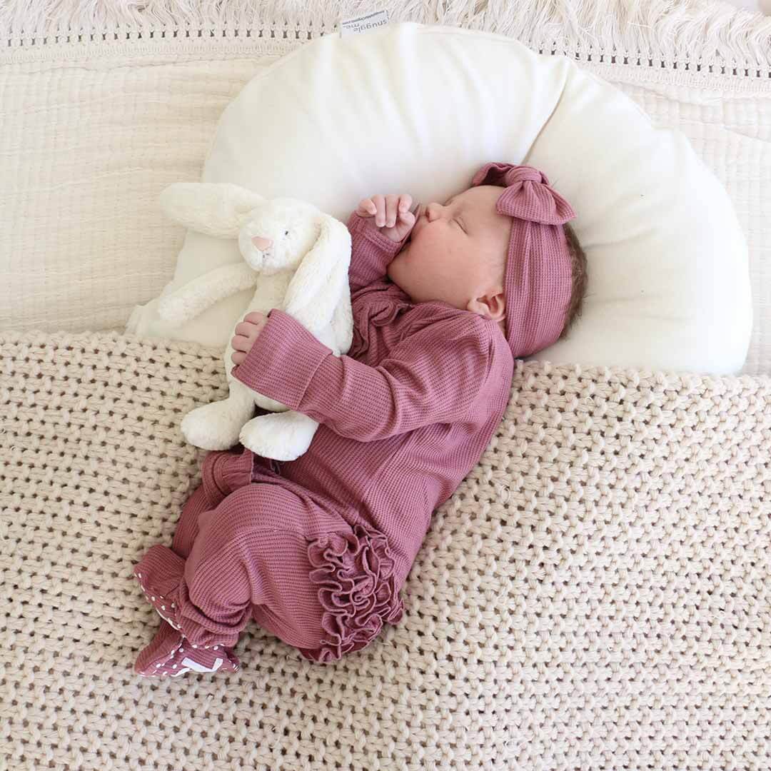  Boysenberry Bamboo Waffle Zipper Ruffle Footie、mySite、layawaytickets