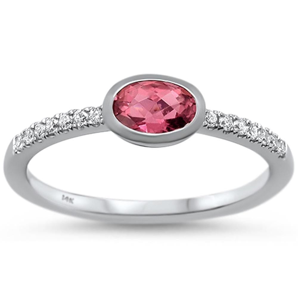 Amethyst, Aquamarine, Pink Tourmaline or Topaz and Diamond 14K White Gold Ring, Chic, Modern, Minimalist、mySite、g9winljtr