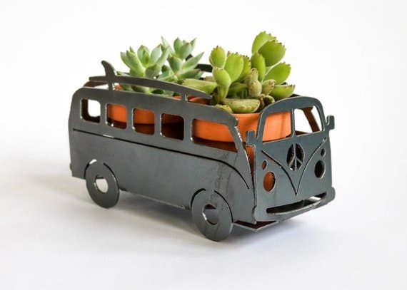 Surfing VW Van Camper Metal Planter、mySite、g9winljtr