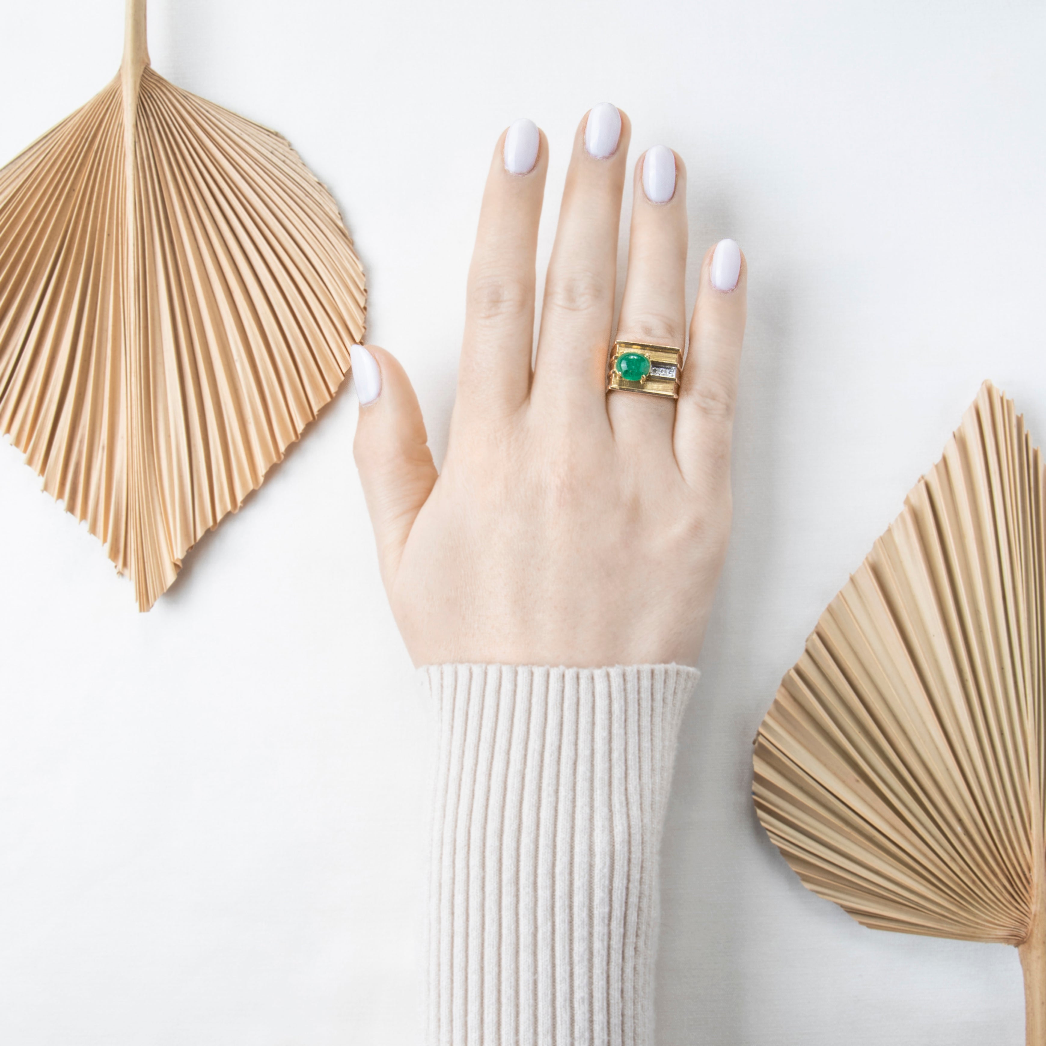 Vintage 14k Yellow Gold 2.8ct Emerald Diamond Bold Architectural Ring 6.25、mySite、hinf8tx79