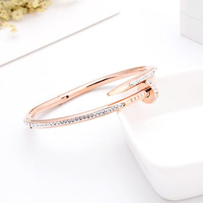 Stunning Nail Bangle Bracelet-Hinged with Cubic Zirconia Stainless Steel, 18K Gold Plated、mySite、g9winljtr