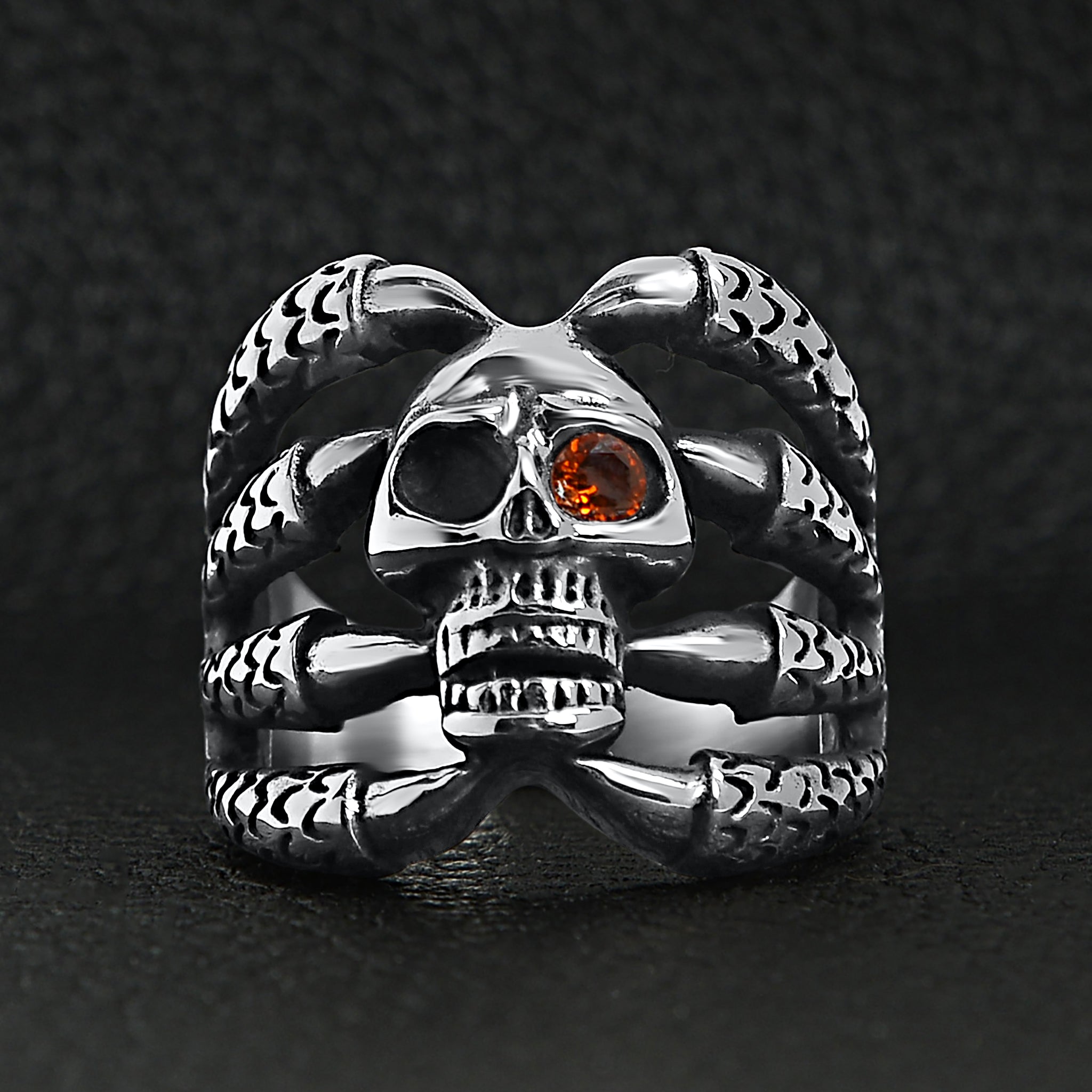 Stainless Steel Dragon Claws Holding Red CZ Eyed Skull Ring / SCR4076、mySite、dreamappss