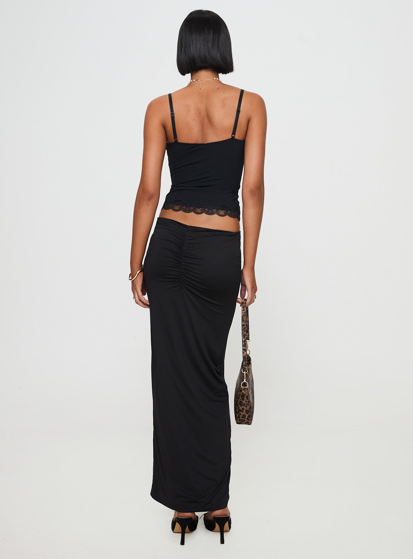 Kalyn Ruched Front Maxi Skirt Black、mySite、solidvoid