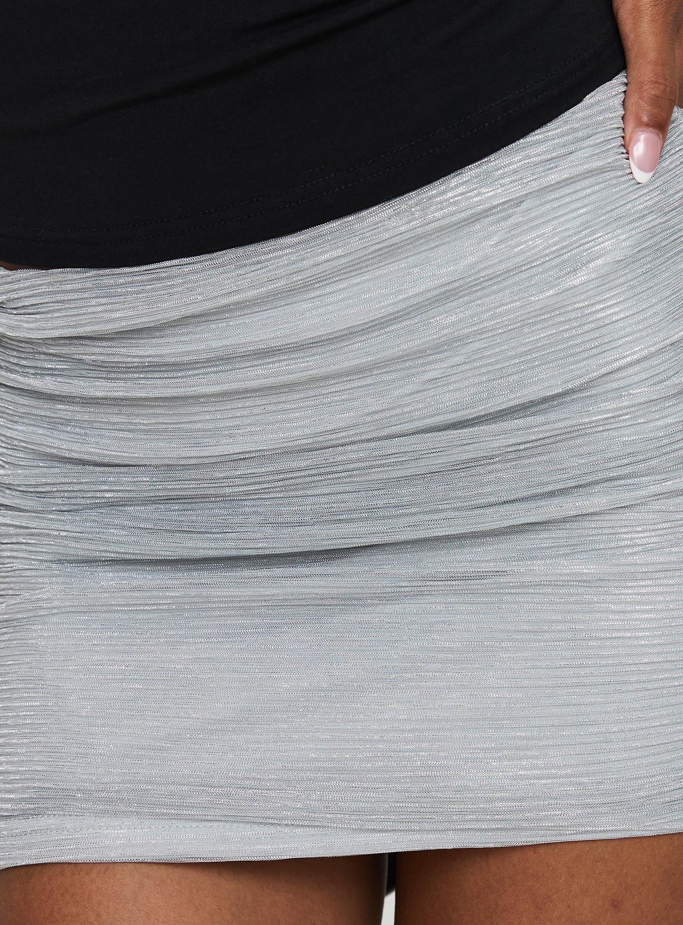 No Distractions Ruched Mini Skirt Silver、mySite、solidvoid