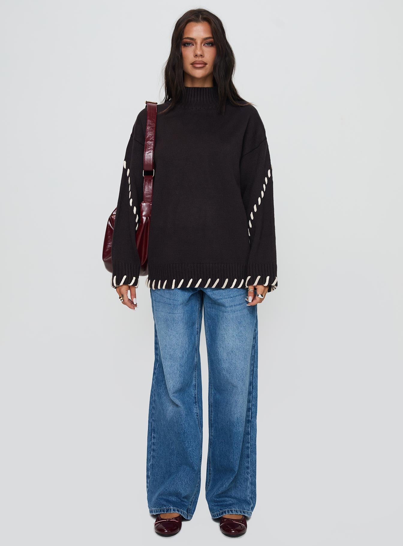 Leizure Turtleneck Knit Sweater Brown、mySite、solidvoid