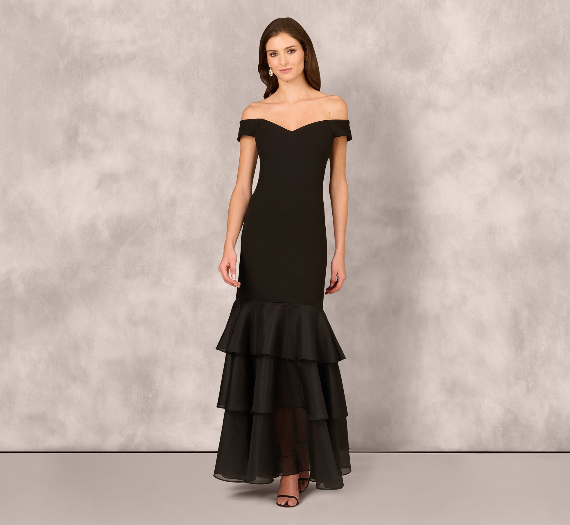 Off Shoulder Organza Flounce Mermaid Gown In Black、mySite、solidvoid