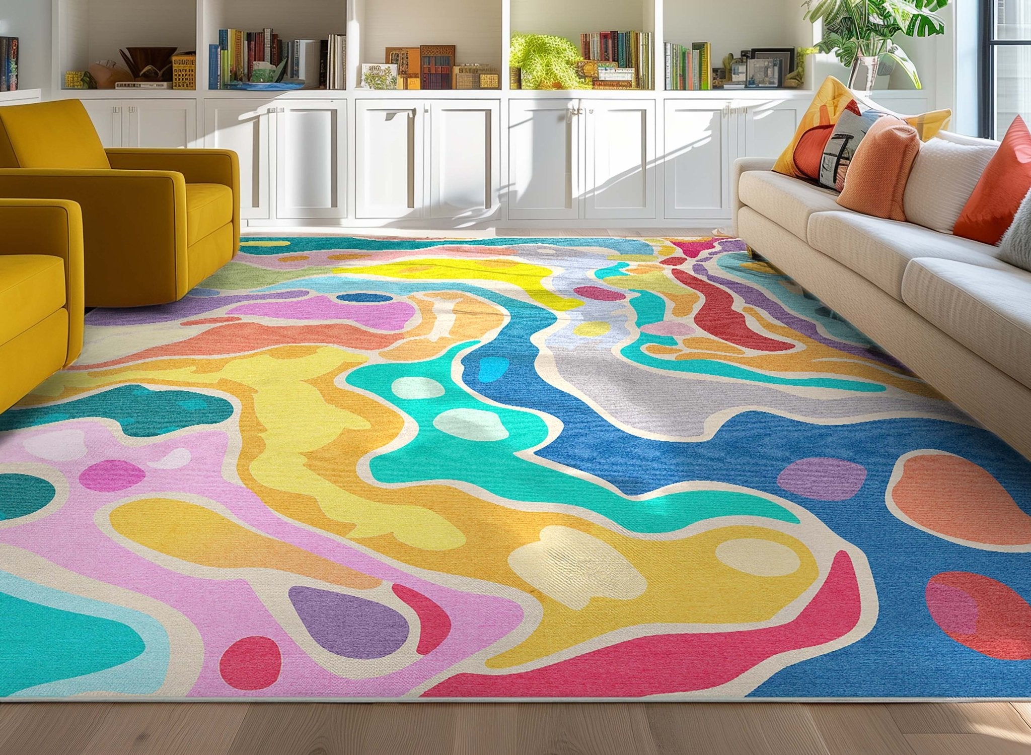 Crayola Modern Whimsy Waves Color Mix Multi-Color Area Rug By Well Woven、mySite、gigharbornorthrealestate