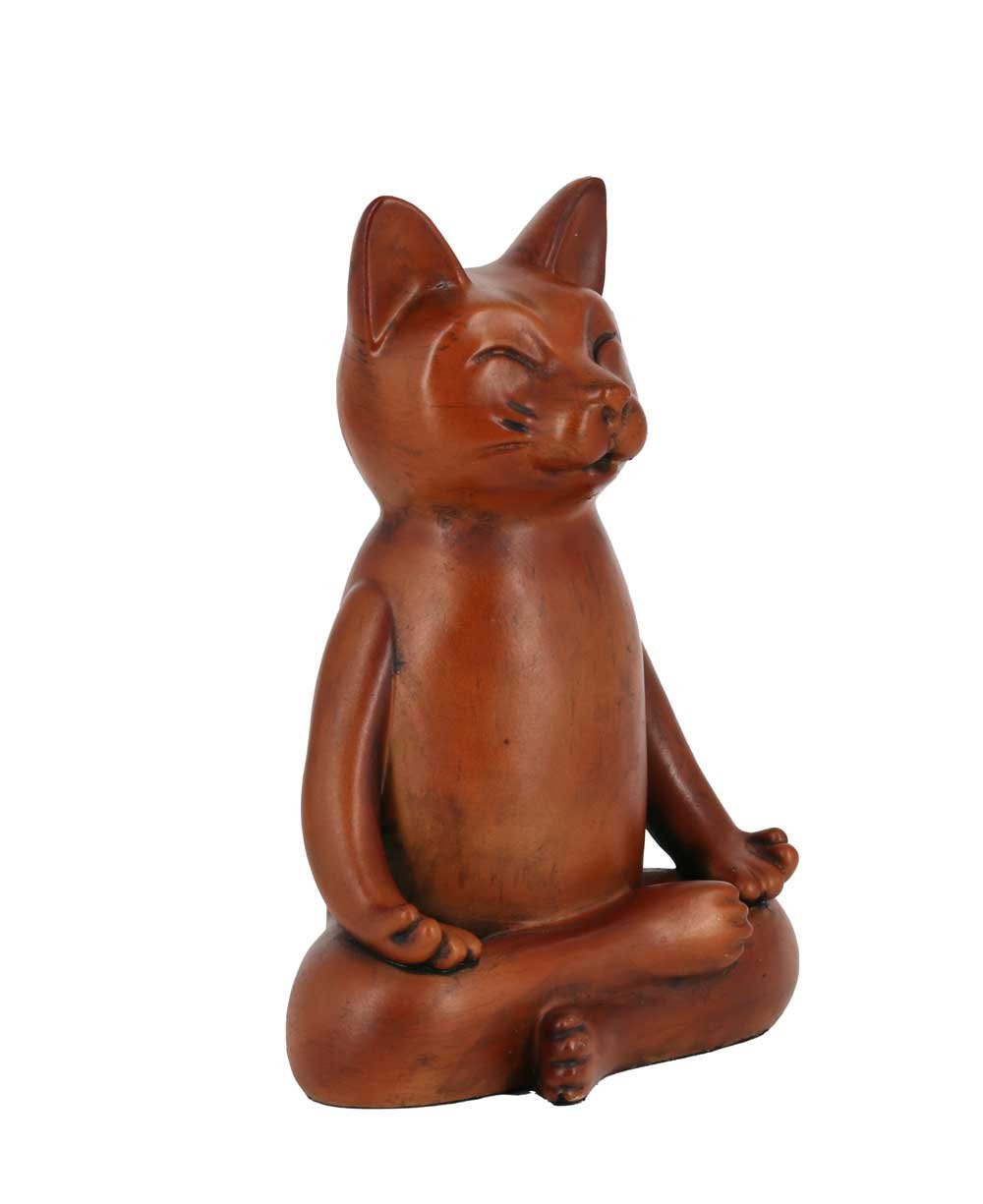 Meditating Cat Statue, Mahogany Finish、mySite、topwebapps