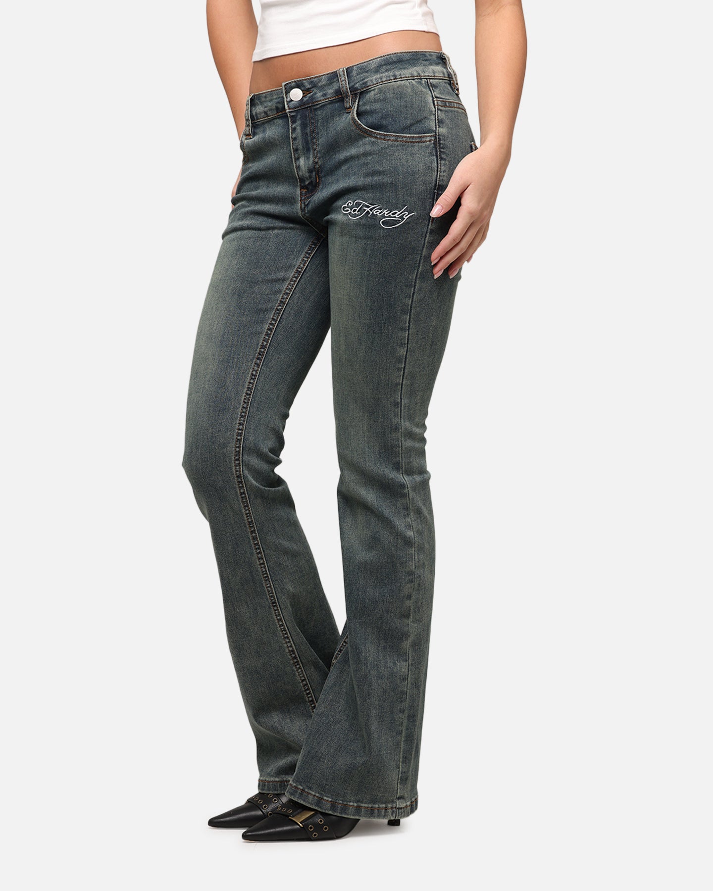 Ed Hardy Women's Tiger Bootcut Jeans Dirty Blue、mySite、zt4zffjzw