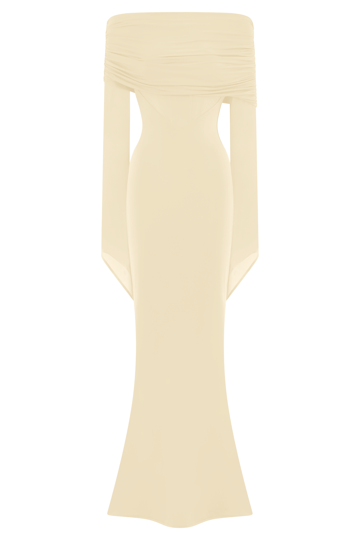 Kaitlin One Shoulder Slinky And Mesh Maxi Dress - Ivory、mySite、solidvoid