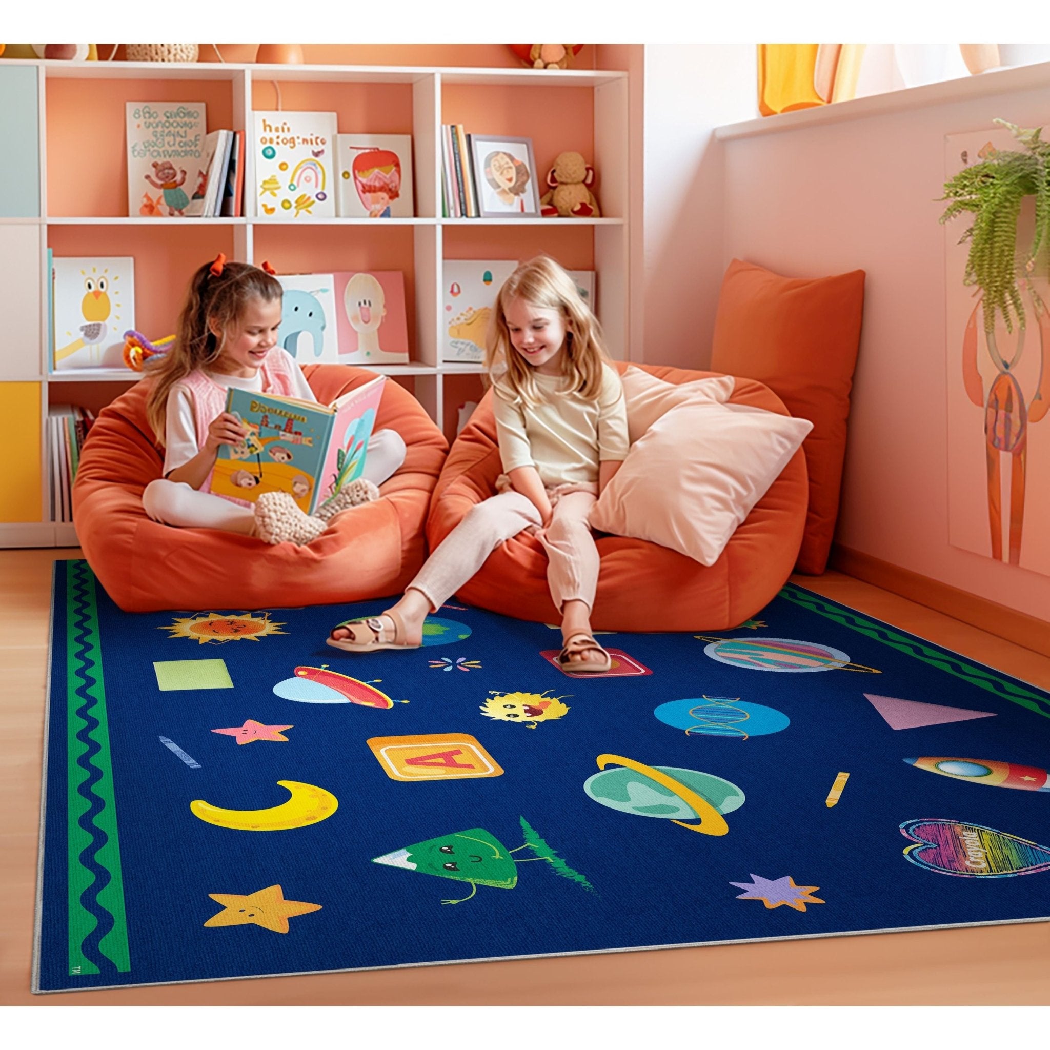Crayola Modern Cosmic Adventure Space Theme 5' x 7' Blue Area Rug By Well Woven、mySite、gigharbornorthrealestate
