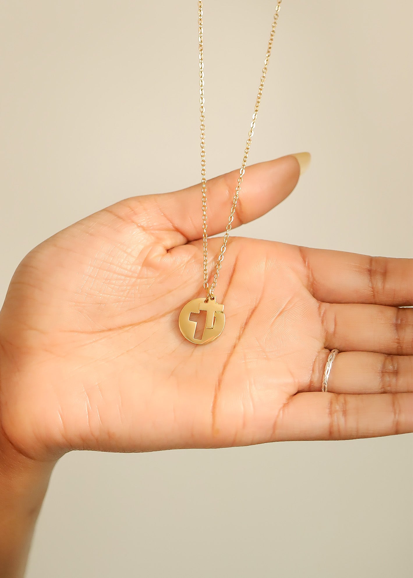 18K Gold PVD Stainless Steel Cutout Cross Charm Necklace / SBB0311、mySite、dreamappss