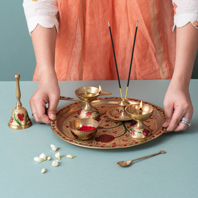Brass Pooja Thali Set | Golden | Set of 6、mySite、camillekostekn