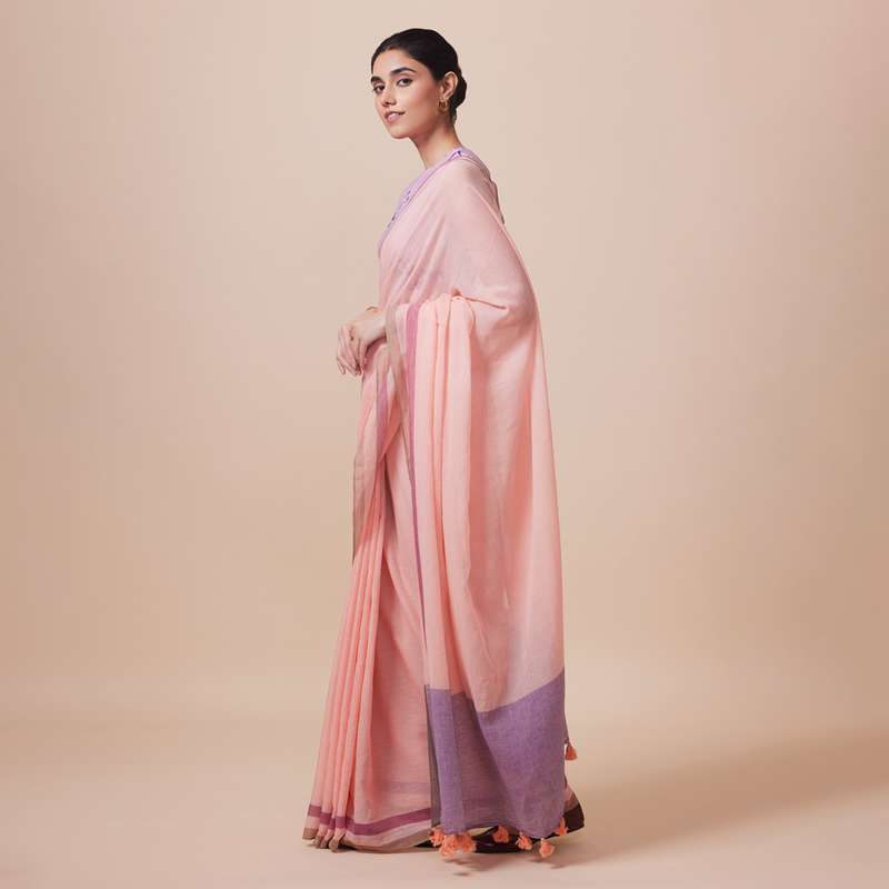 Cotton Solid Saree with Blouse | Peach、mySite、camillekostekn