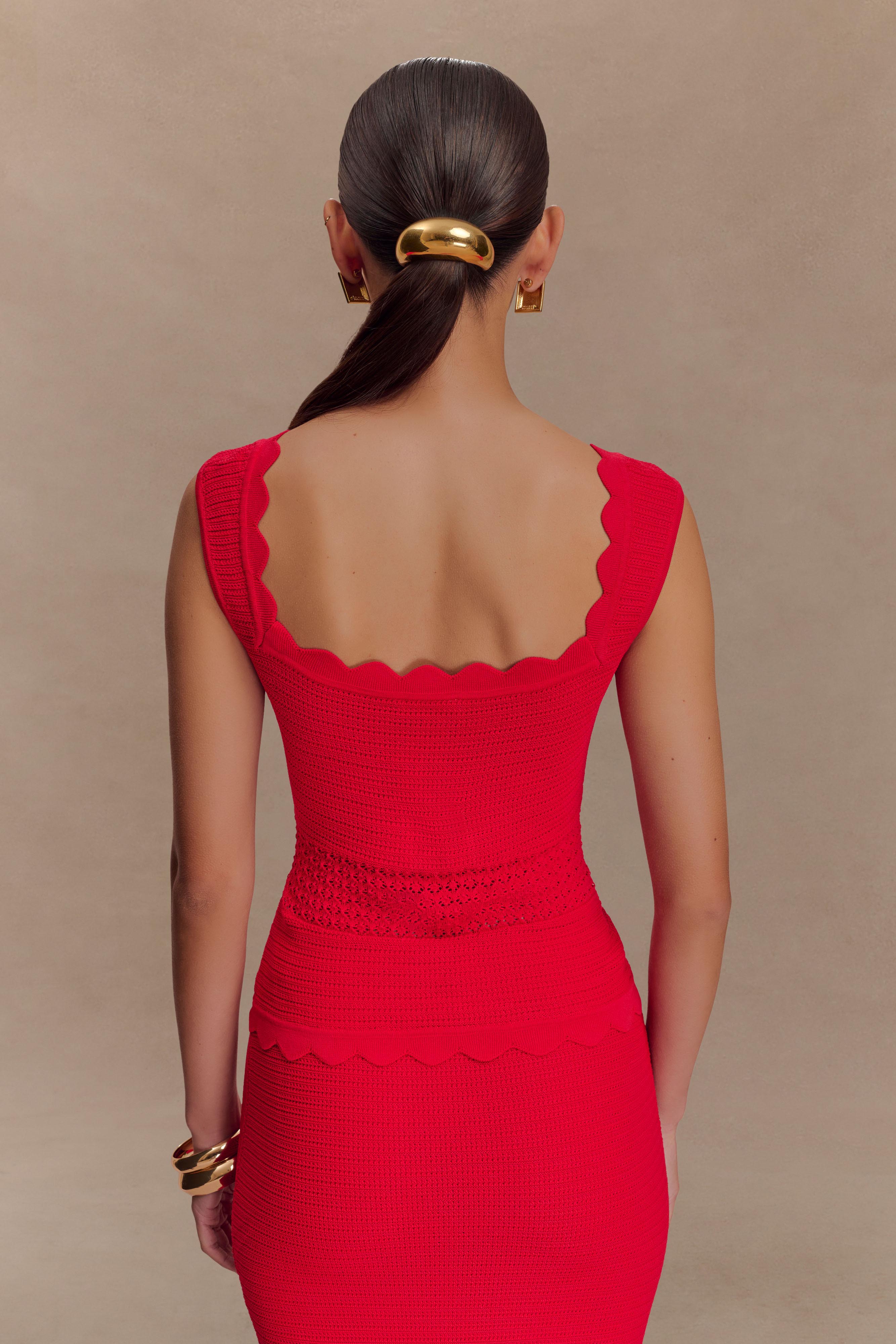 Madeline Scallop Knit Top - Red、mySite、solidvoid