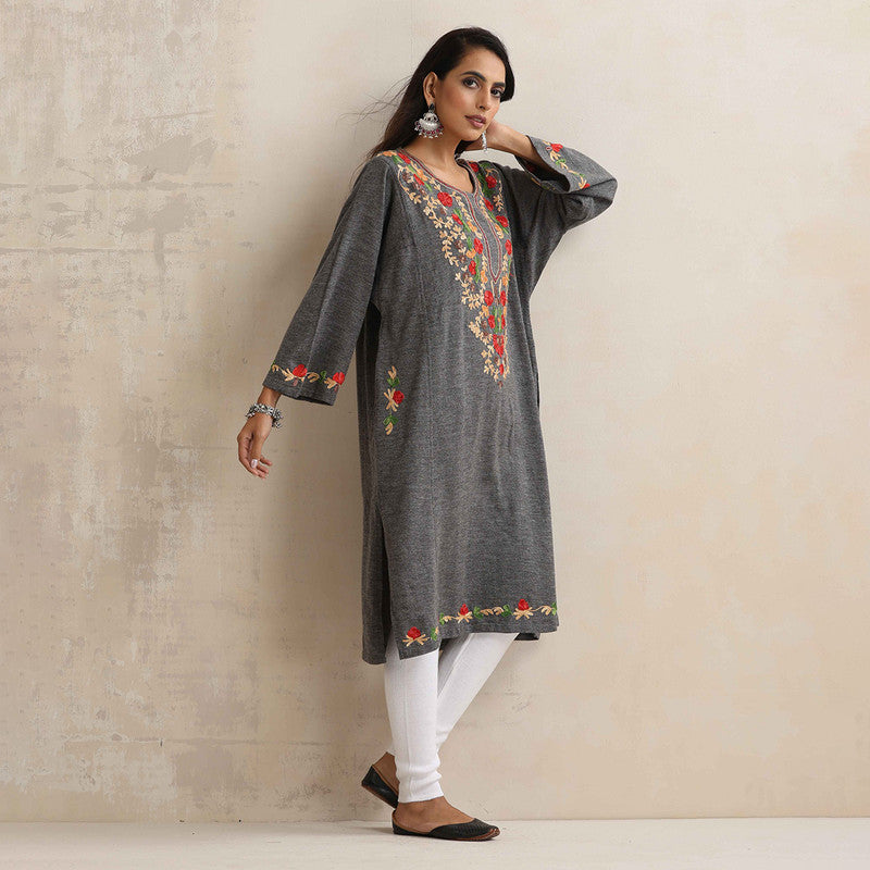 Woolen Kurta For Women | Kashmiri Embroidered | Grey、mySite、camillekostekn