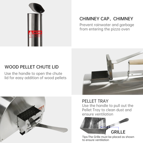 Silver Pizza Oven Outdoor 12" Semi-Automatic Rotatable Pizza Ovens Portable Stainless Steel Wood Fired Pizza Oven Pizza Maker with Built-in Thermometer Pizza Cutter Carry Bag、、eastwooduniform