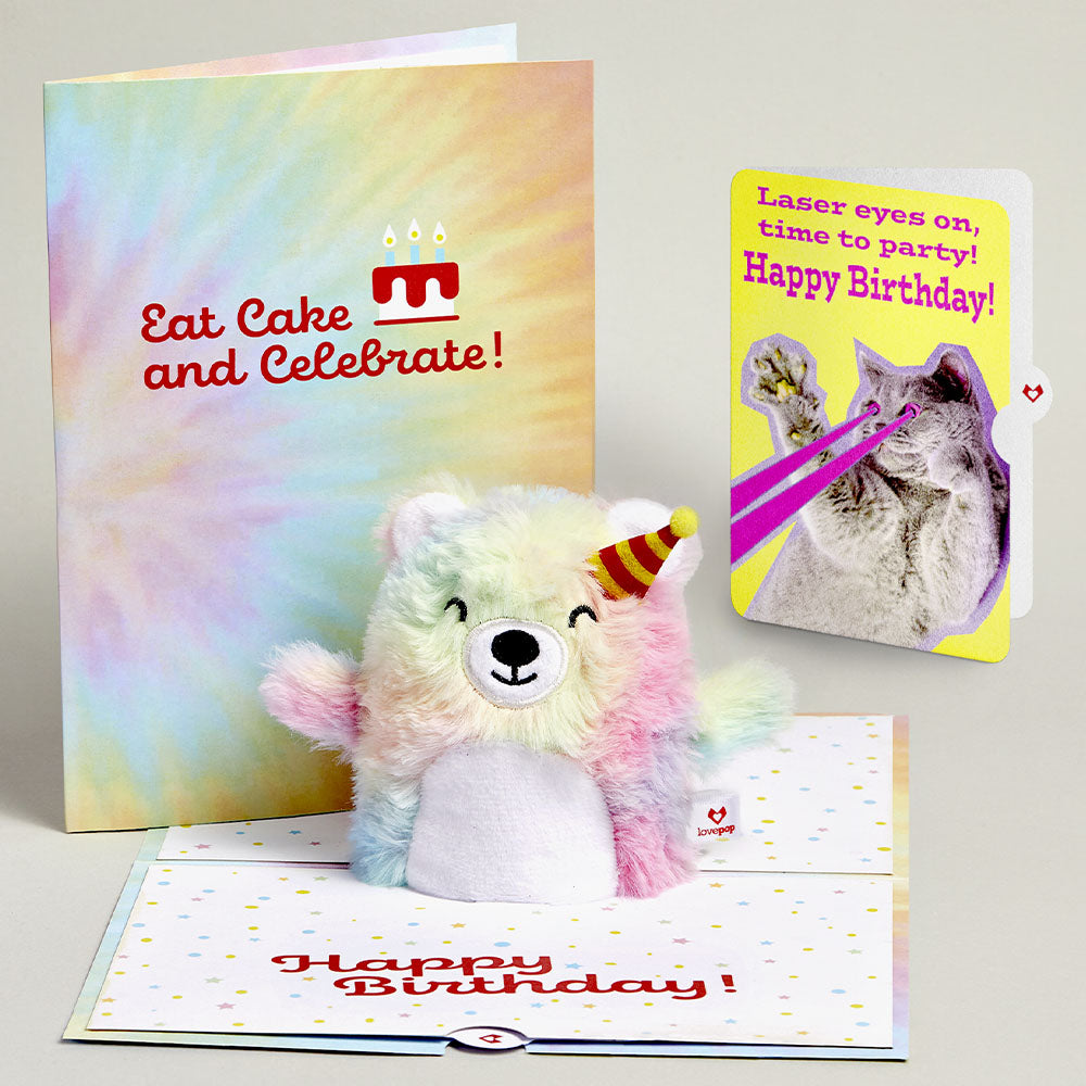 Rainbow Bear with Cat Laser Eyes Birthday Plushpop Card and Sentiment Set、mySite、solidvoid