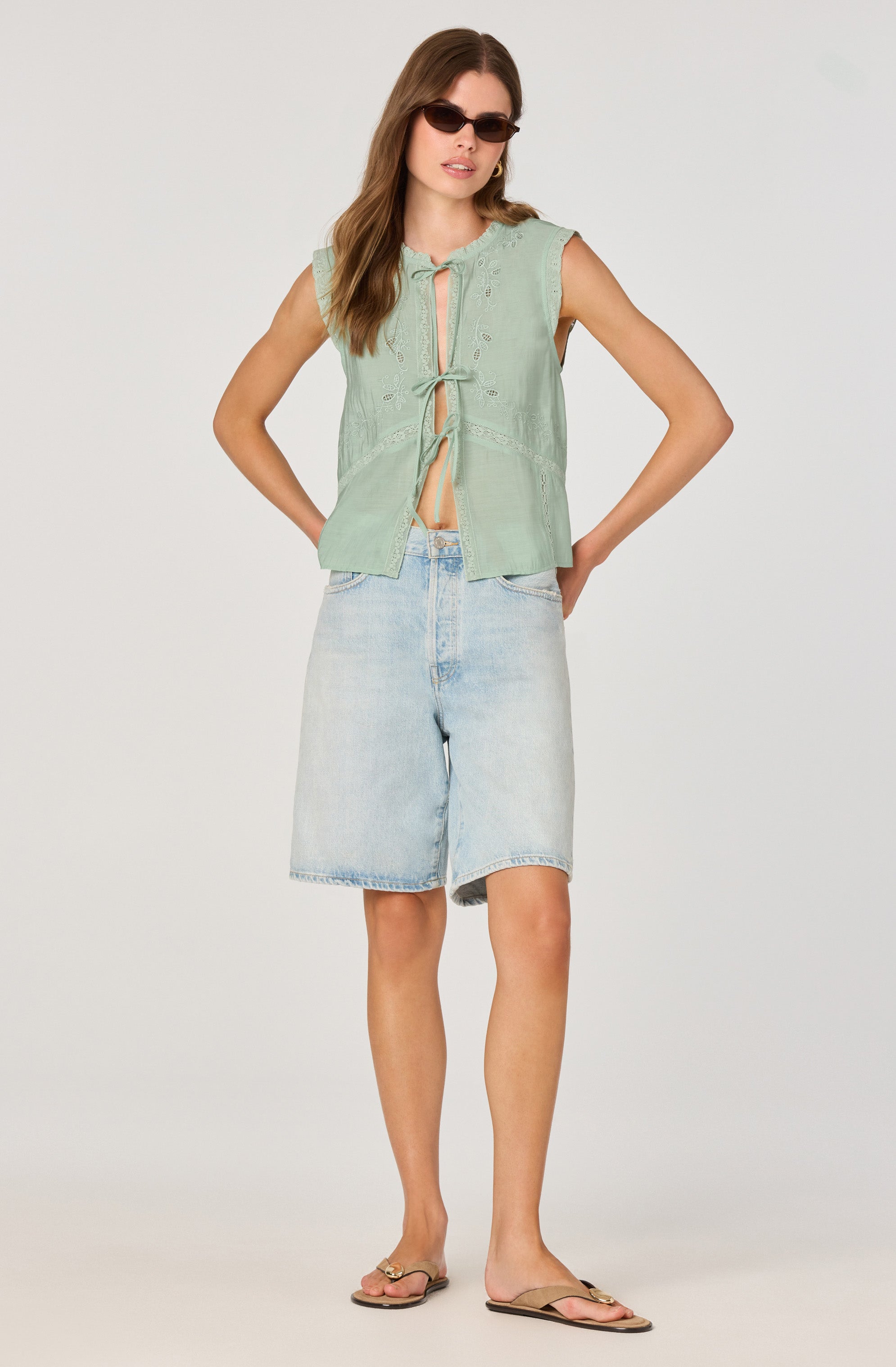 Lace Trim Tie-Front Top、mySite、solidvoid