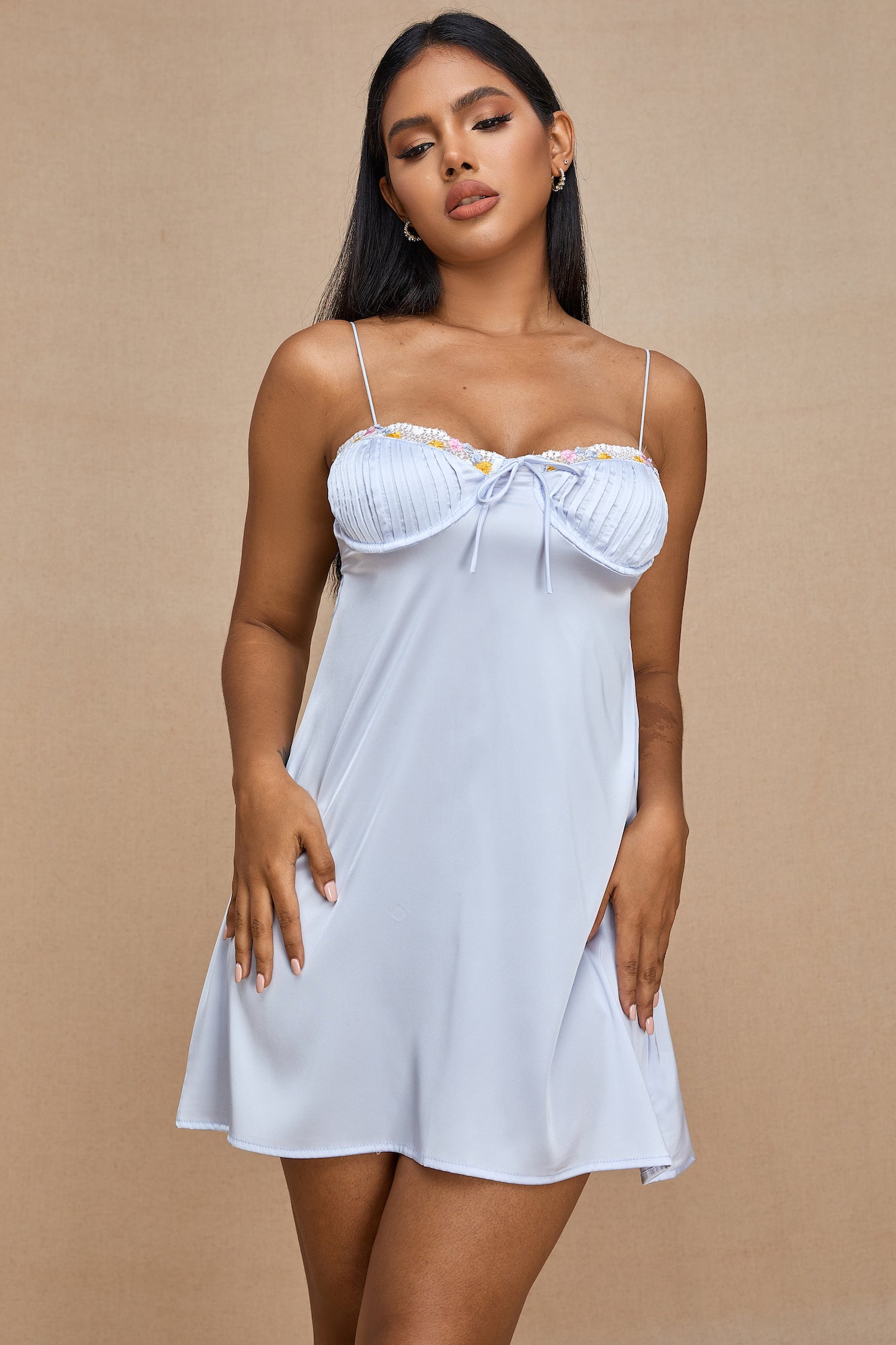 Moxy Short Satin Dress in Light Blue、mySite、bengalsvssteelers